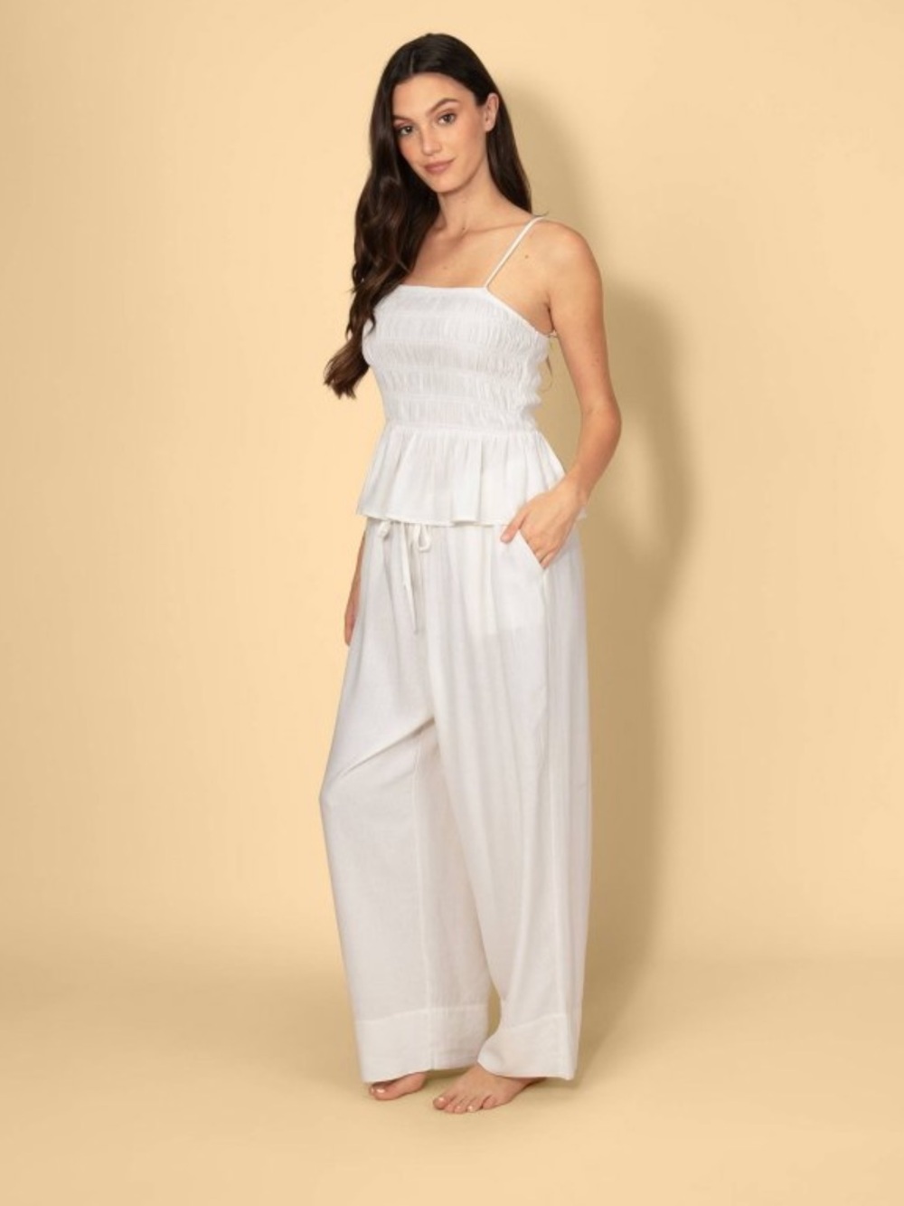 Solid & Striped Women Mid-Rise Drawstring Linen Blend Pull-On Pants - white S
